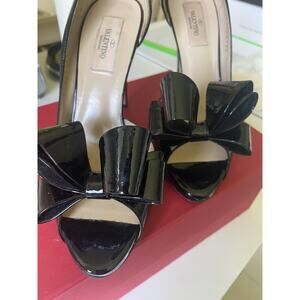 Valentino Leather Couture Bow D'Orsay Pump, Blk Pantent, with bow, size 38